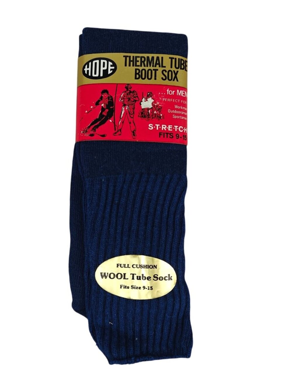 NWT Vintage Hope Mens Thermal Wool Stretch Boot Socks Navy 9-15 Full Cushion